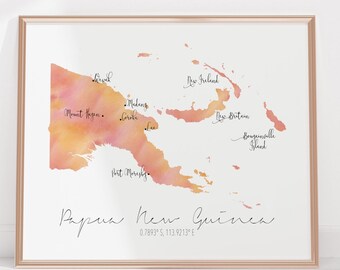 Papua New Guinea Labelled Watercolour Landscape Map