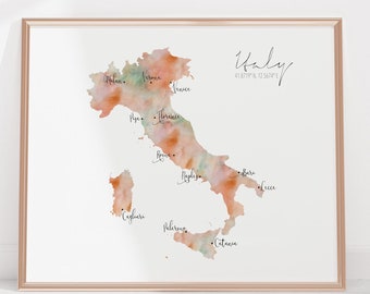 Italy Map Labelled Watercolour Landscape Map