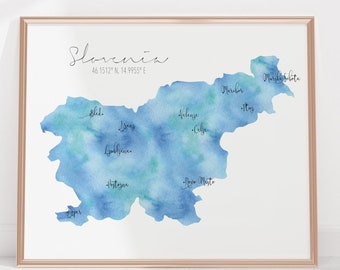 Slovenia Labelled Watercolour Landscape Map