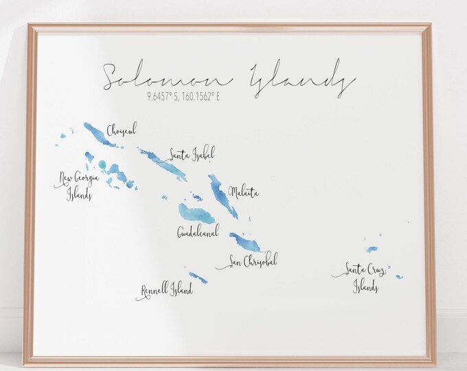 Solomon Islands Labelled Watercolour Landscape Map
