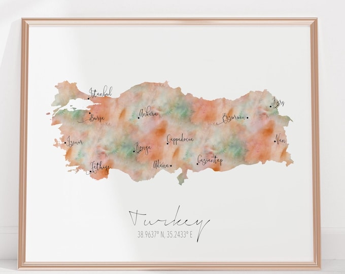 Turkey Labelled Watercolour Landscape Map