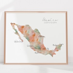 Kaart van Mexico / gelabeld aquarel / digitale of gedrukte muurkunst / grote kaartposter / cadeau-idee / gicleeprint / woondecoratie