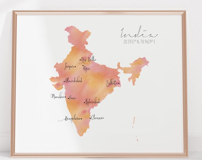 India Map Labelled Watercolour Landscape Map