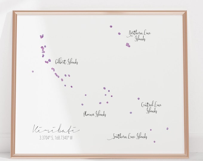 Kiribati Map Labelled Watercolour Landscape Map