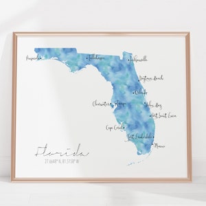 Kaart Florida / kaart van de VS / gelabeld aquarel / digitale of gedrukte muurkunst / grote kaartposter / cadeau-idee / gicleeprint / woondecoratie