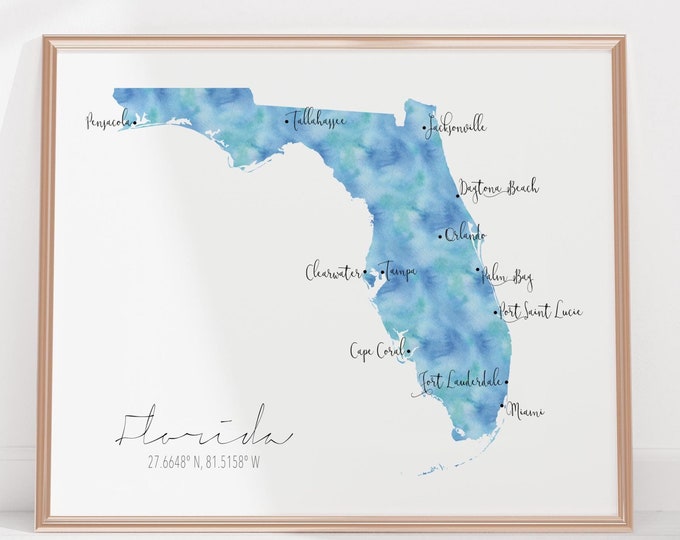 Florida USA Labelled Watercolour Landscape Map