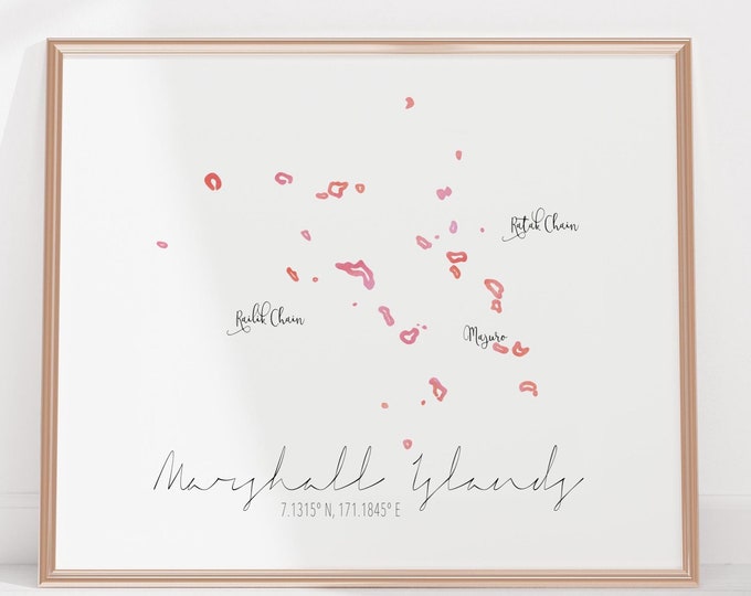 Marshall Islands Map Labelled Watercolour Landscape Map