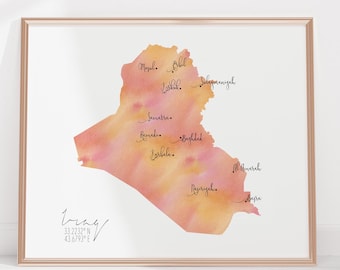 Iraq Map Labelled Watercolour Landscape Map