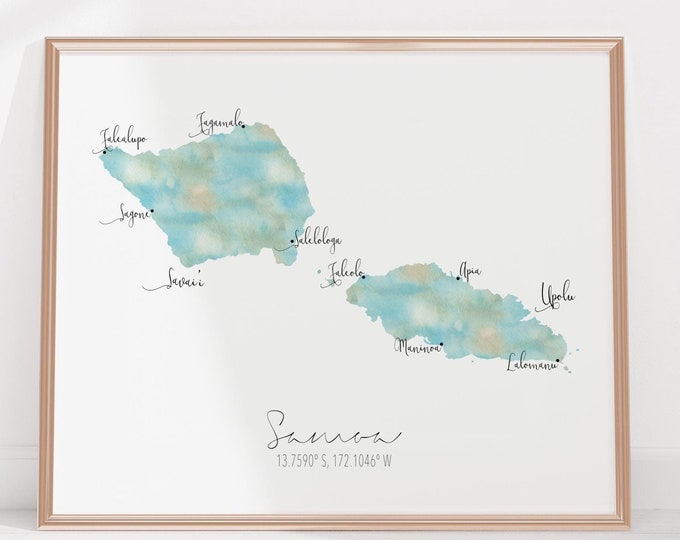 Samoa Labelled Watercolour Landscape Map