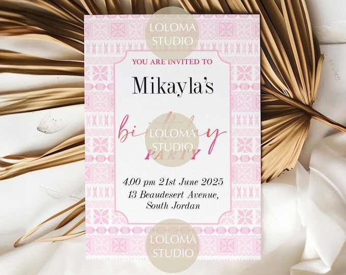 Polynesian Birthday Invitation Blank Printable - Alisi Pattern