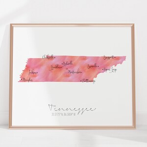Tennessee Map / USA Karte / Beschriftetes Aquarell / Digitale oder gedruckte Wandkunst / Große Karte Poster / Geschenkidee / USA Home Decor