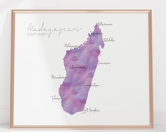 Madagascar Map Labelled Watercolour Landscape Map