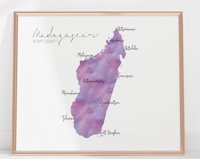 Madagascar Map Labelled Watercolour Landscape Map