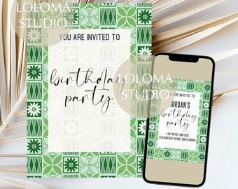 Polynesian Birthday Invitation Blank Printable - Merewalesi Pattern