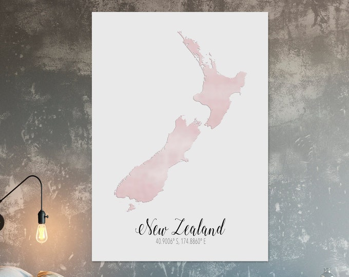 New Zealand Unlabelled Metallic Map Digital Print