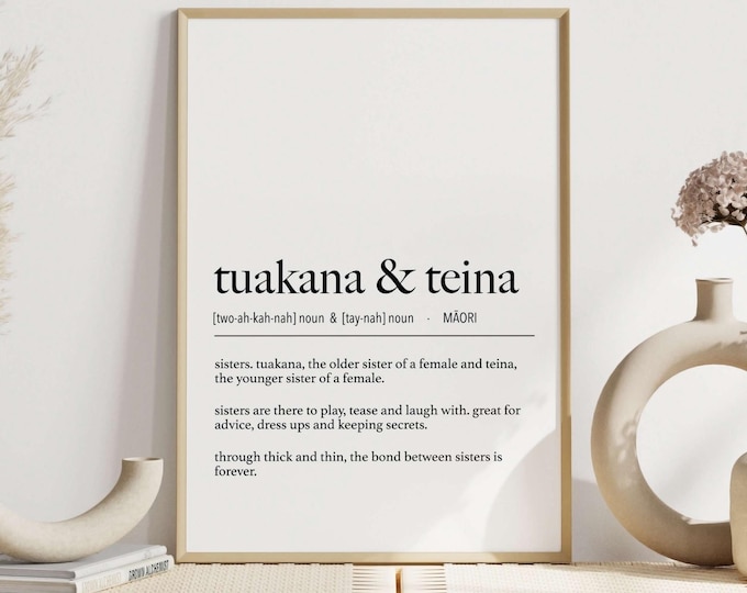 New Zealand Maori Tuakana & Teina (Older Sister and Younger Sister) Te Reo Maori Definition Digital Print // Maori Language - New