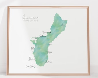 Guam Labelled Watercolour Landscape Map