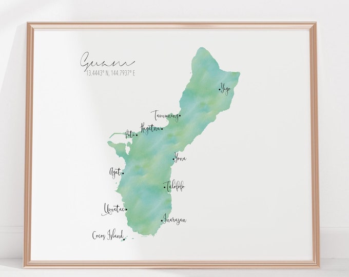 Guam Labelled Watercolour Landscape Map
