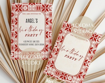 Polynesian Birthday Invitation Blank Printable - Merewalesi Pattern