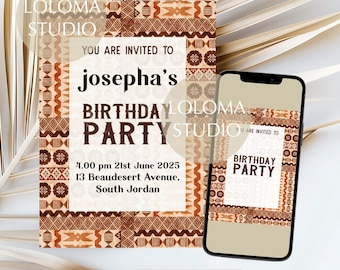 Melanesian Birthday Invitation Blank Printable - Jolame Pattern