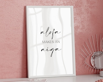 Samoa Alofa Makes An Aiga (Love makes a family) Portrait Print, Samoan love, alofa print, samoan home decor, aiga wall art, samoan language