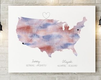 Digital Custom Long Distance (1 state or country) Map Print