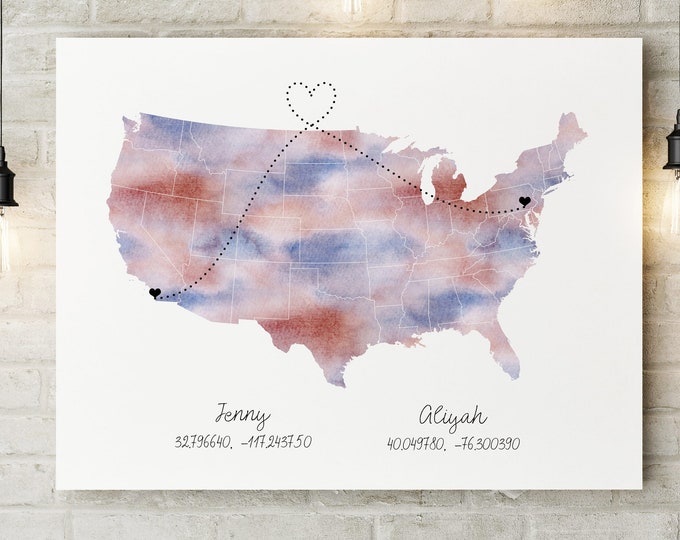 Digital Custom Long Distance (1 state or country) Map Print