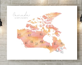 Digital Canada Provinces Watercolour Map Print