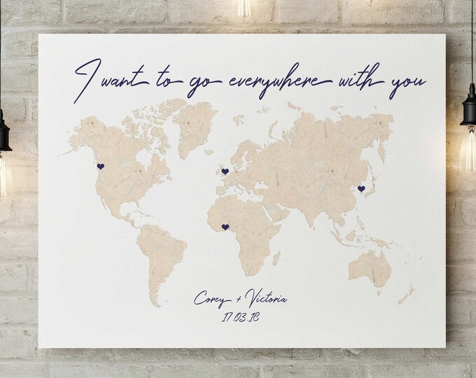 Digital Custom World Map - Wedding Map Guest Book - Wall Art - Personalized Christmas - Custom Map Art - Personalised Map of the World