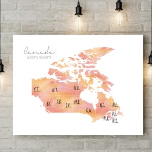 Impression numérique de carte aquarelle des provinces du Canada