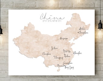 Digital China Labelled Metallics Map Print