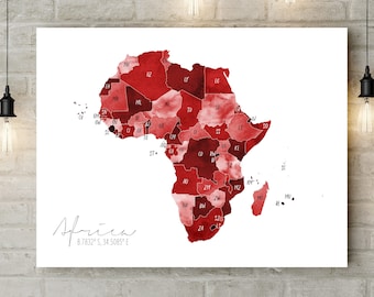 Digital Africa Countries Watercolour Map Print / Map of Africa - Africa Wall Art - Africa Map Art Print - Large Map Africa - Africa Wall Art