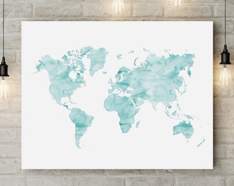 Digital World Watercolour Map Print