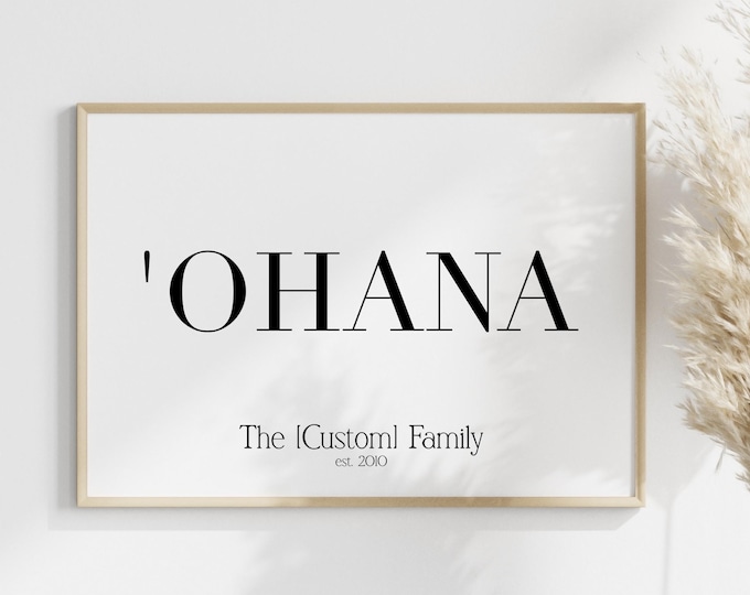 Hawaii Custom Ohana (Family) Name Print  // 'Ohana Quote Custom Wall Art - Custom Family Art - Personalized Gift - Hawaiian Printable