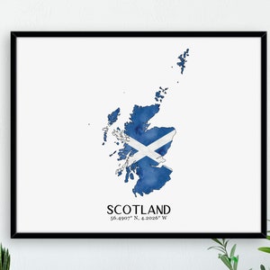 Vlag van Schotland kaart / aquarel vlagkaart / digitale of gedrukte muurkunst / grote kaartposter / cadeau-idee / giclee / woondecoratie / Schots decor