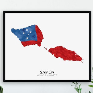 Samoa Flag Map / Watercolour Flag Map / Digital or Printed Wall Art / Large Map Poster / Gift Idea / Giclee / Home Decor / Samoan Decor