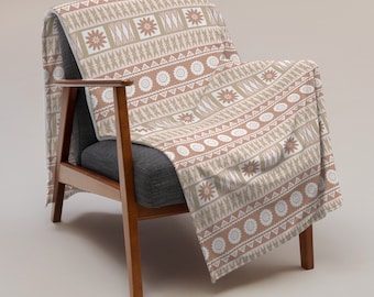 Fijian Sereima Masi (Tapa) Neutral Throw Blanket