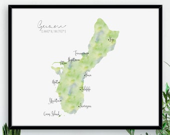 Guam Map / Labelled Watercolour / Digital or Printed Wall Art / Large Map Poster / Gift Idea / Giclee Print / Home Decor