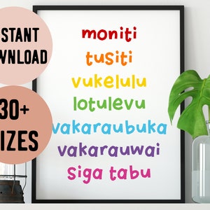 Fiji Days of the Week Digital Print // Fijian Language - Fiji Learning Poster - Fiji Islands - Fijian Gift - Colour Poster - Fijian Art
