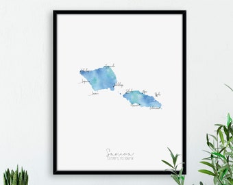 Samoa Map Portrait / Labelled Watercolour / Digital or Printed Wall Art / Large Map Poster / Gift Idea / Giclee Print / Home Decor
