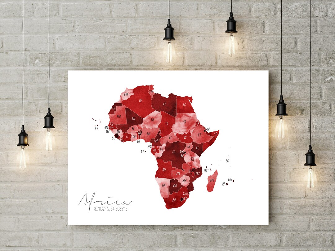 Digital Africa Countries Watercolour Map Print / Map of Africa Africa
