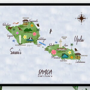 Samoa Landkarte / Illustrierte Landkarte / Digitale oder gedruckte Wandkunst / Große Karte Poster / Geschenkidee / Giclee Print / Haus Dekor