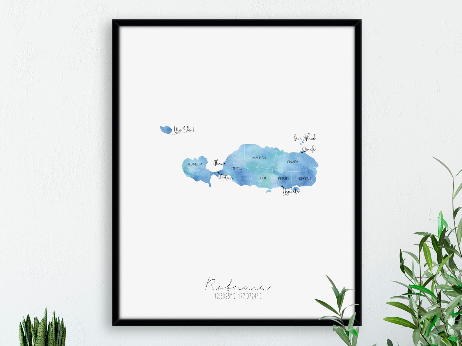 Rotuma Map Districts Portrait/ Labelled Watercolour / Digital or ...