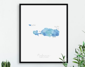 Rotuma Map Districts Portrait/ Labelled Watercolour / Digital or Printed Wall Art / Large Map Poster / Gift Idea / Giclee Print / Home Decor