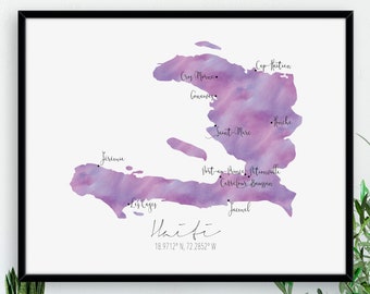 Haiti  Map  / Labelled Watercolour / Digital or Printed Wall Art / Large Map Poster / Gift Idea / Giclee Print / Home Decor