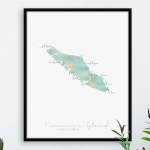 Vancouver Island Canada Map Portrait / Labeled Watercolor / Digital or Printed Wall Art / Large Map Poster / Gift Idea / Giclee Print