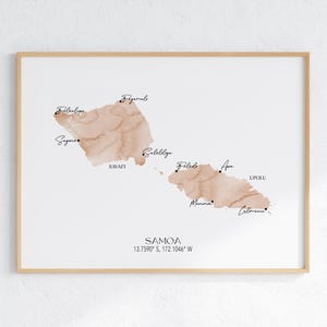 Samoa Map 2 / Landscape Watercolour Art / Large Canvas Map / Samoan Home Decor / Polynesian Art / Travel Gift / Map Art / Pacific Islands