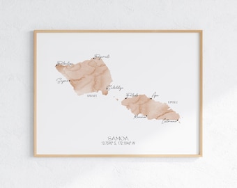 Samoa Labelled Watercolour Landscape Map