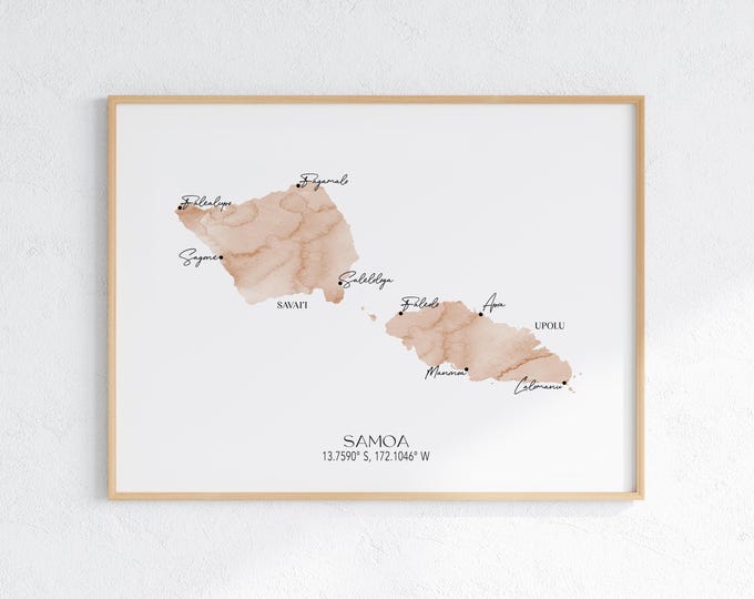 Samoa Labelled Watercolour Landscape Map