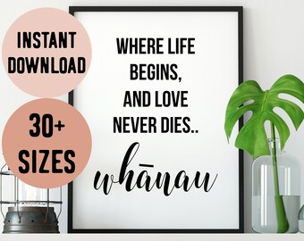 Citaatafdruk Te Reo Maori Whanau – Nieuw-Zeelandse familiekunst (digitale download)